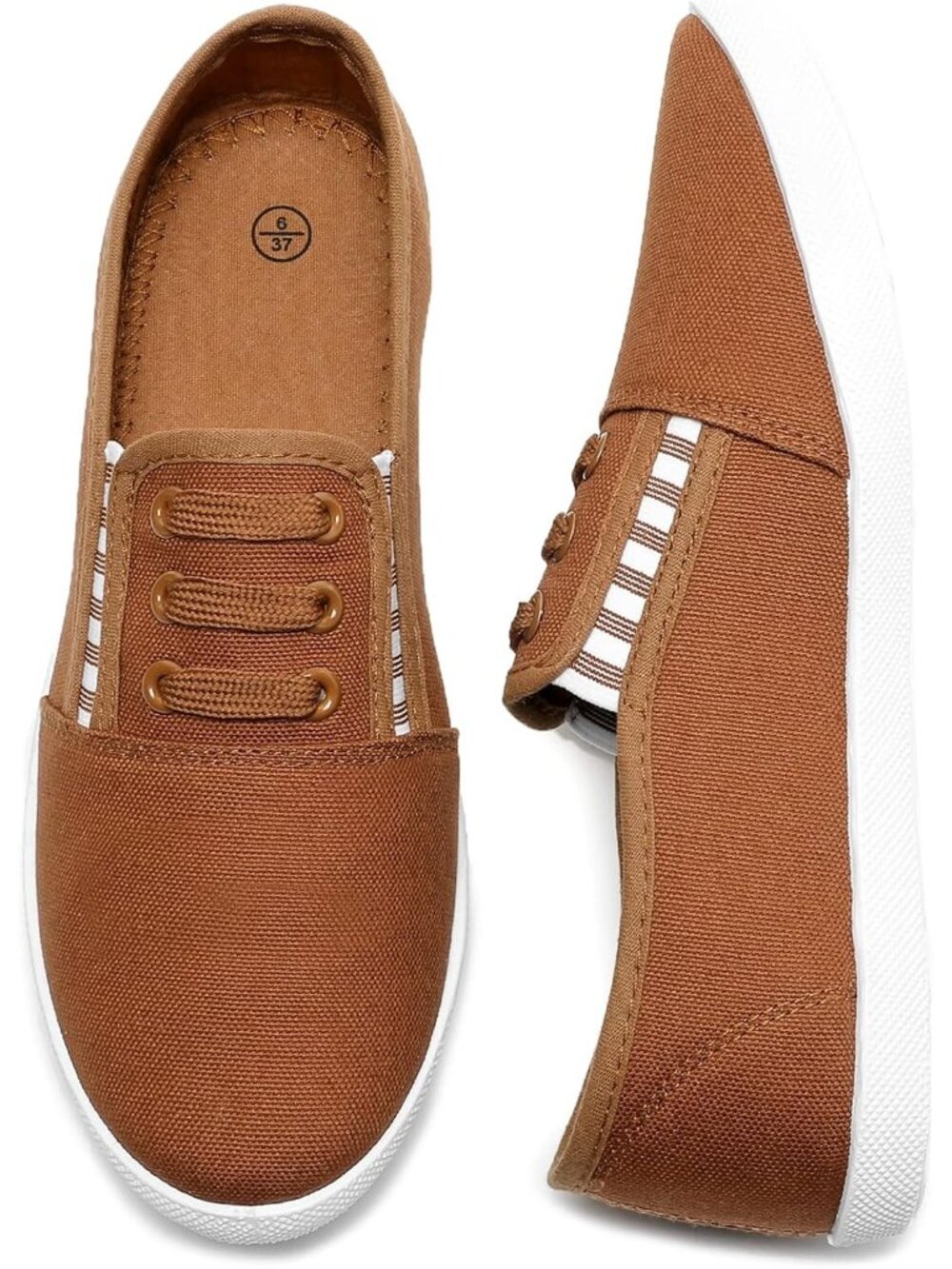 Womens Tan Canvas Slip On Shoes Sneakers Fashion Comfortable Elastic Sneakers